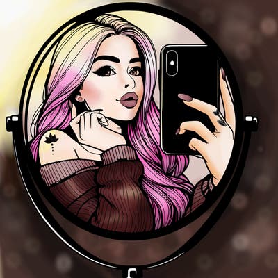 realistic girl taking mirror selfie beautiful