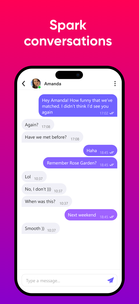iris Dating- Let AI Find Match - A chat screen from the iris Dating app showing a conversation between two matched users