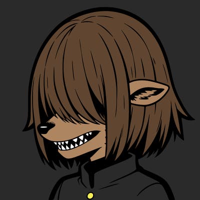 sharp teeth deer man with bob haircut