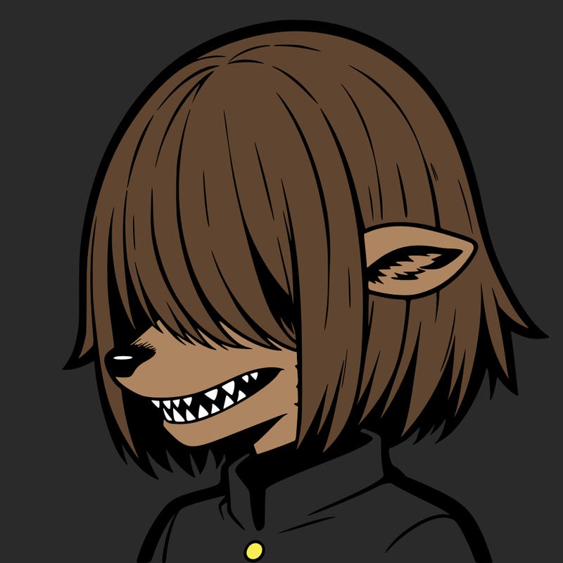 sharp teeth deer man with bob haircut