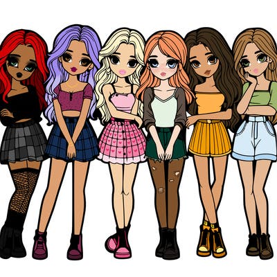 a group of girls realistic