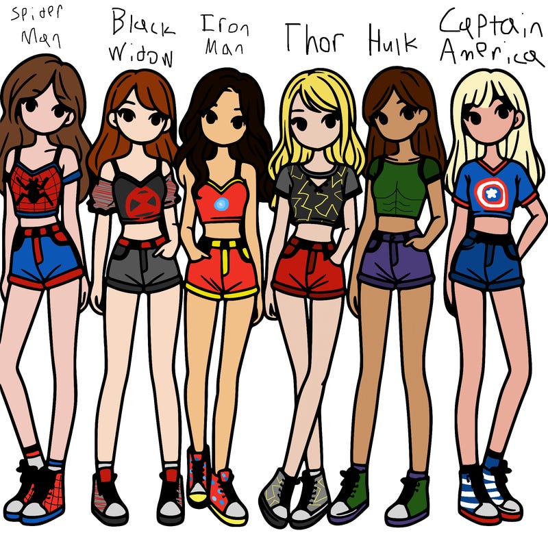 a group of girls wearing crop tops and shorts