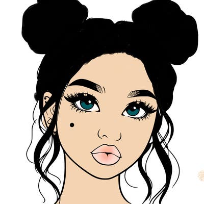 realistic girl with two buns on her hair and lips