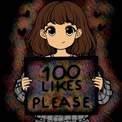 a girl holding a sign saying 100 likes please