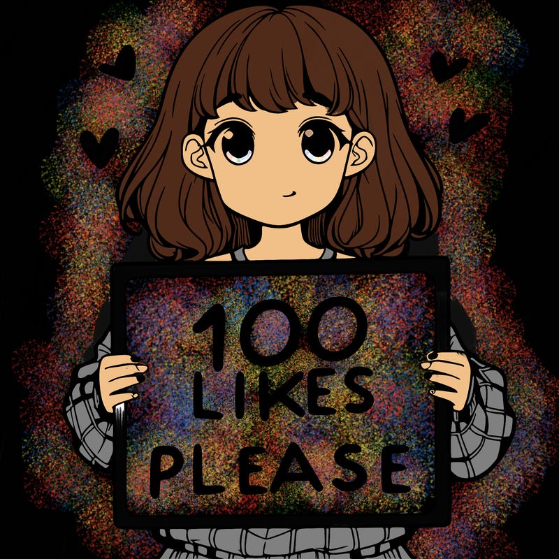 a girl holding a sign saying 100 likes please