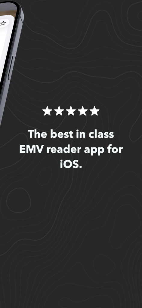 Tela de avaliação de cinco estrelas para o aplicativo EMV QR Reader iOS