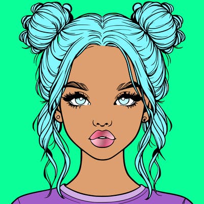 realistic girl with two buns in hair and lips
