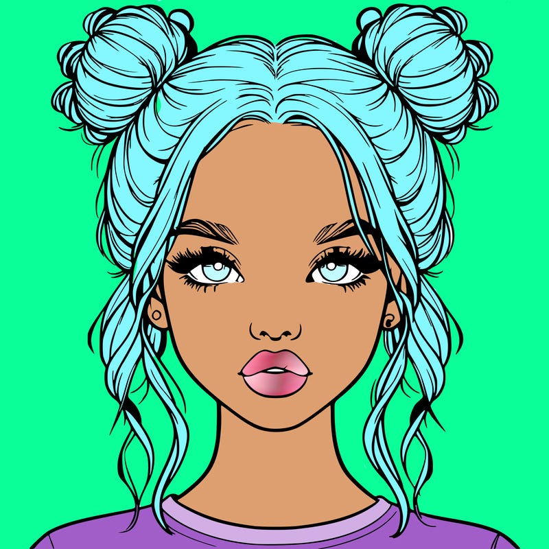 realistic girl with two buns in hair and lips