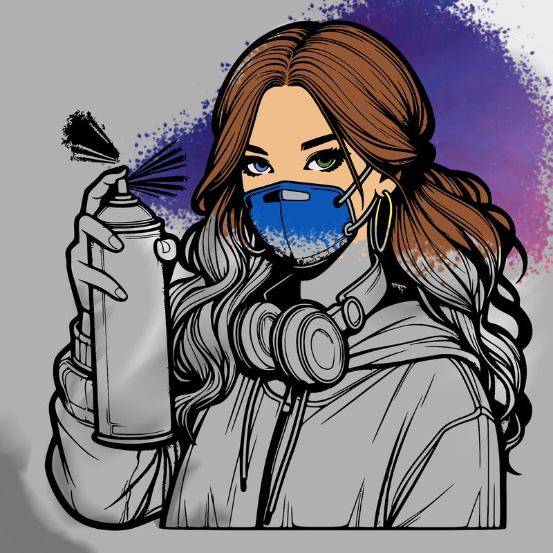 realistic girl spray painting