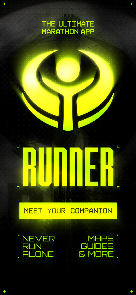 Schermata principale dell'app companion Runner per il gioco Marathon con mappe e guide.