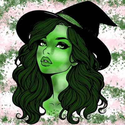 realistic witch girl with wavy hair and lips