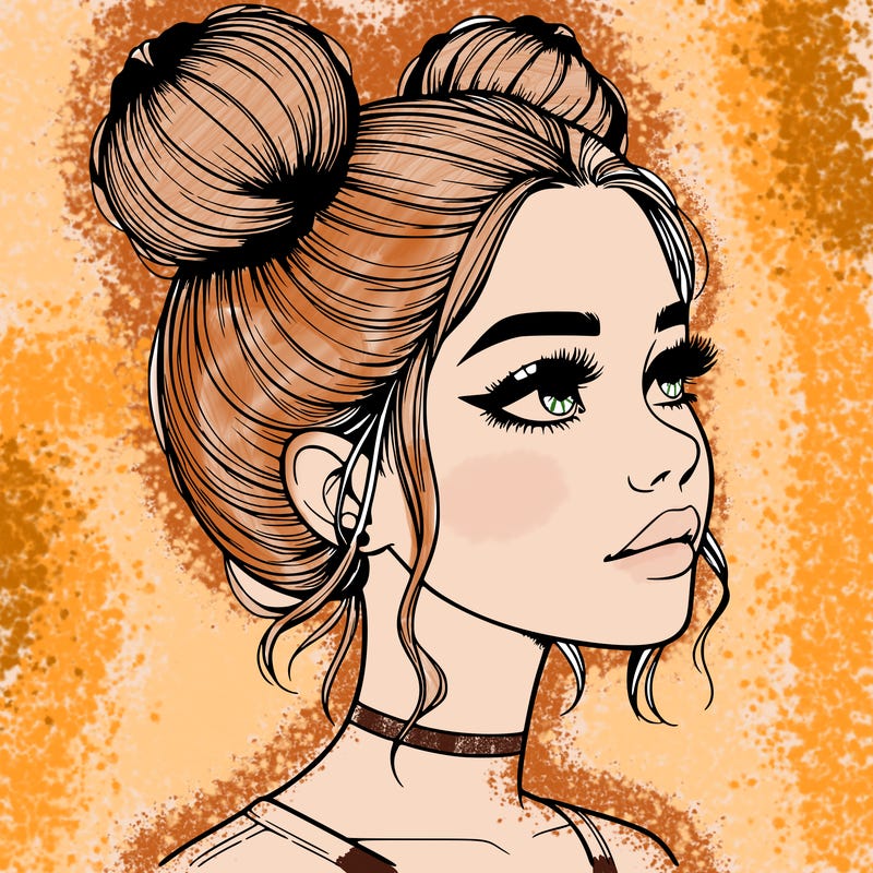 realistic girl with buns on the top of her head