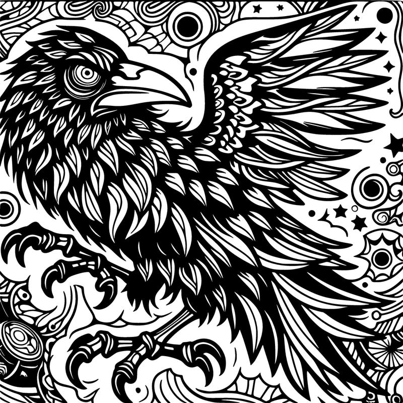 gothic raven with trippy background