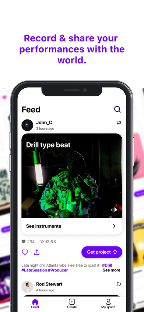 Beatwave - Music Made Easy - Beatwave app social feed screen showing a shared music performance and community interaction