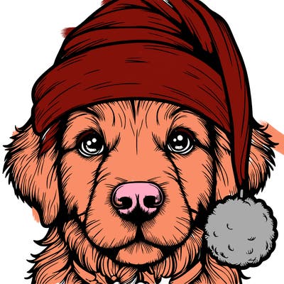 realistic dog with a christmas hat