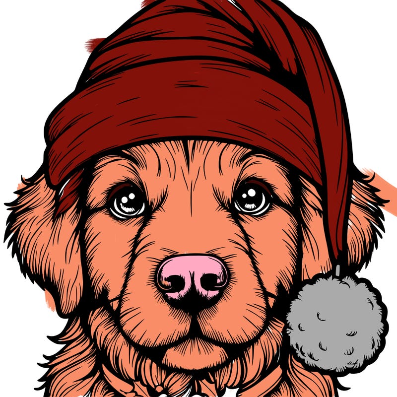 realistic dog with a christmas hat