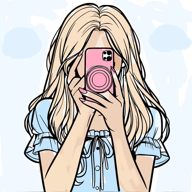 a realistic girl holding her phone taking pictures