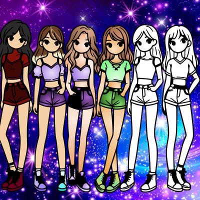 a group of girls wearing crop tops and shorts