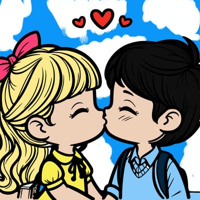boy and girl kissing