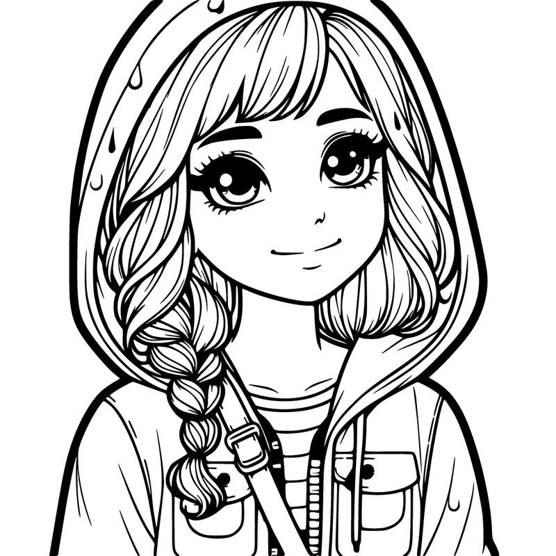 realistic girl with rain jacket on