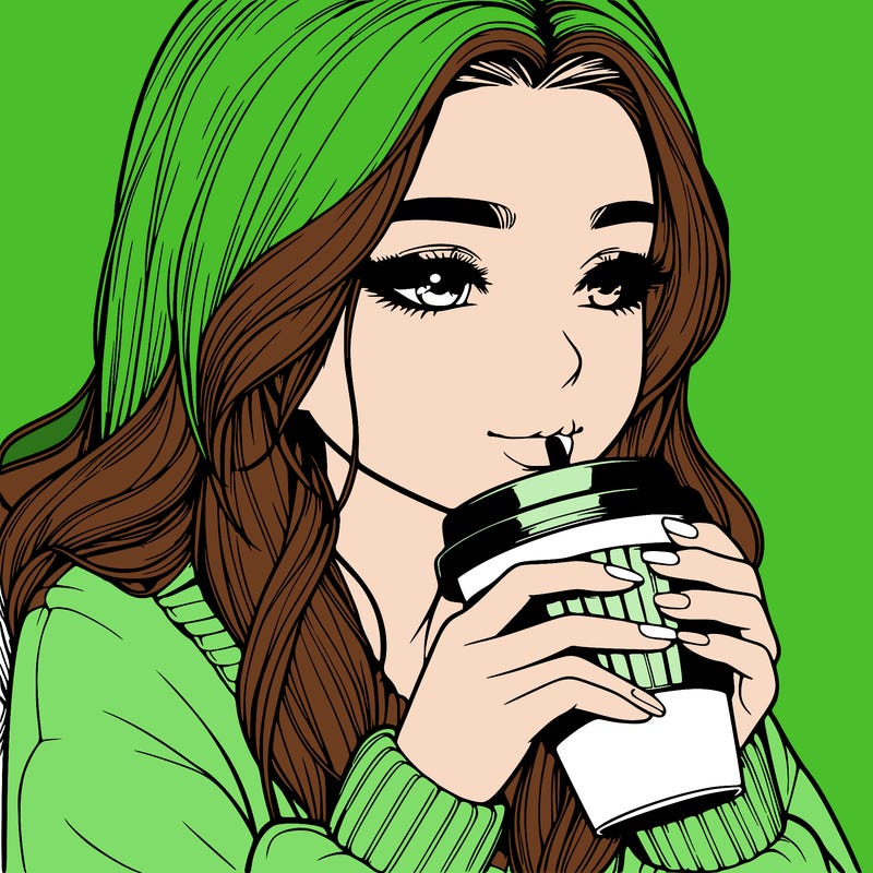realistic girl drinking coffee