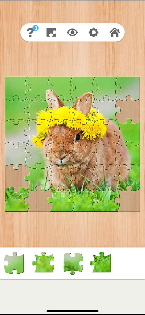 Wonderful Jigsaw - Puzzle Game - A cute brown rabbit with a yellow flower crown in a jigsaw puzzle game