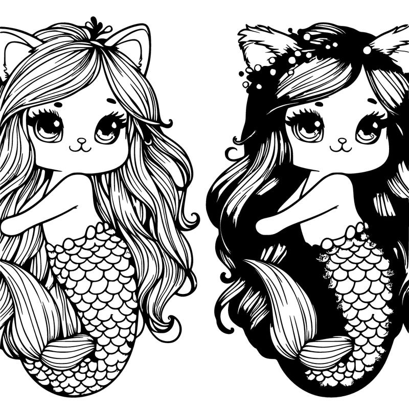 realistic, mermaid, hair, realistic, cat mermaid