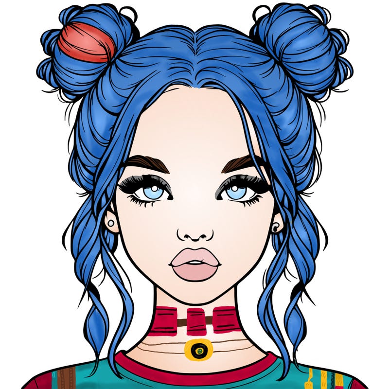 realistic girl with two buns in hair and lips