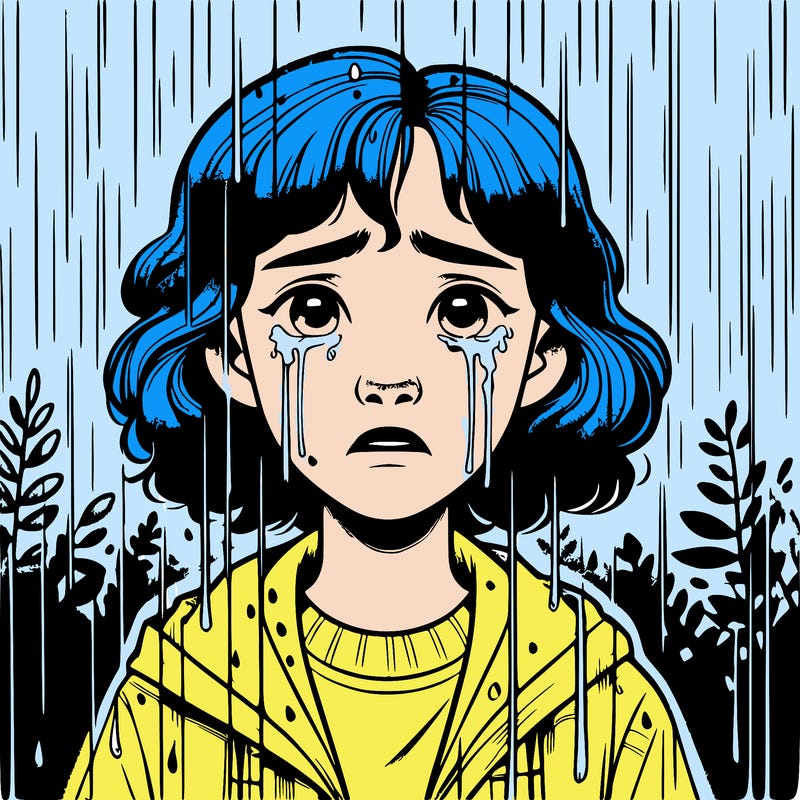 realistic girl in the rain crying