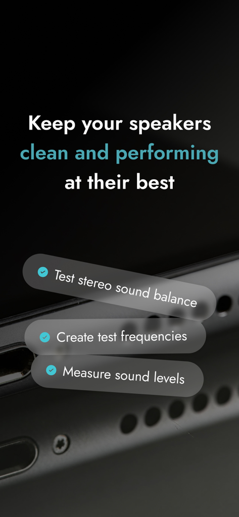 Ultrasonic Speaker Cleaner - Promotional screen for Ultrasonic Speaker Cleaner app highlighting speaker maintenance and sound measurement features