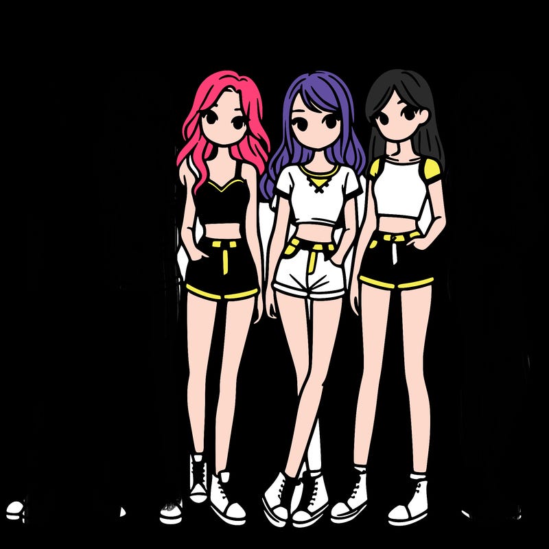 a group of girls wearing crop tops and shorts