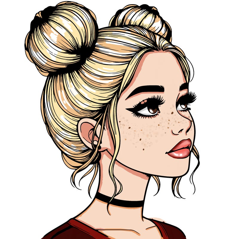 realistic girl with buns on the top of her head