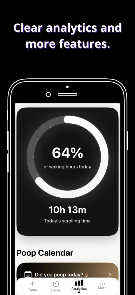 CloseReels: Reduce Scrolling - Panel de la app CloseReels mostrando estadísticas de tiempo de scroll y gráfico de análisis.
