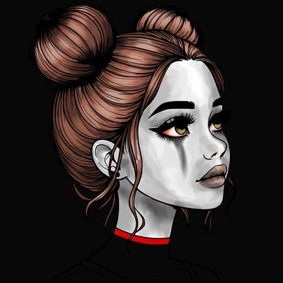 realistic girl with buns on the top of her head