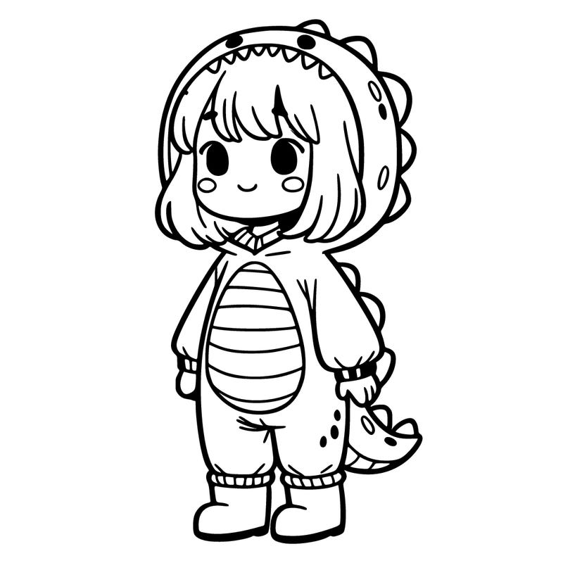 a girl in a dinosaur suit