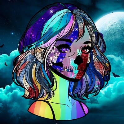 realistic girl with skull