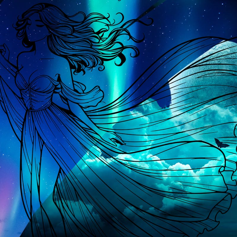 realistic woman in dress flowing the the wind