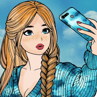 realistic girl, taking a selfie