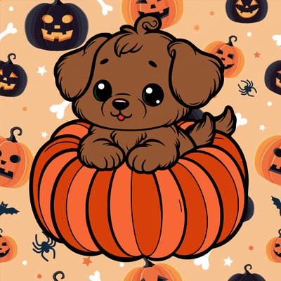 cute little puppy in a pumpkin