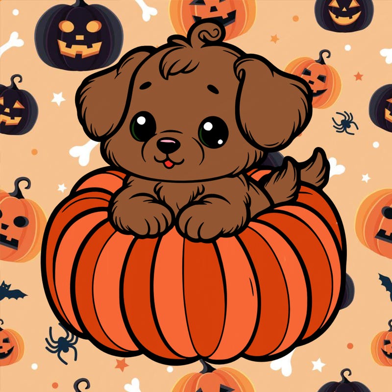 cute little puppy in a pumpkin
