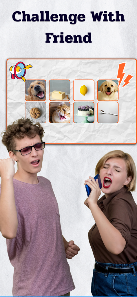 Two young people playing a viral voice rhythm challenge game together.