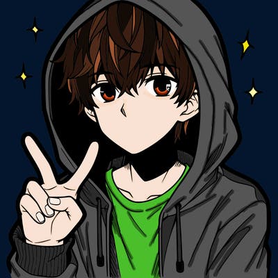 teenage manga boy in a hoodie, doing ✌