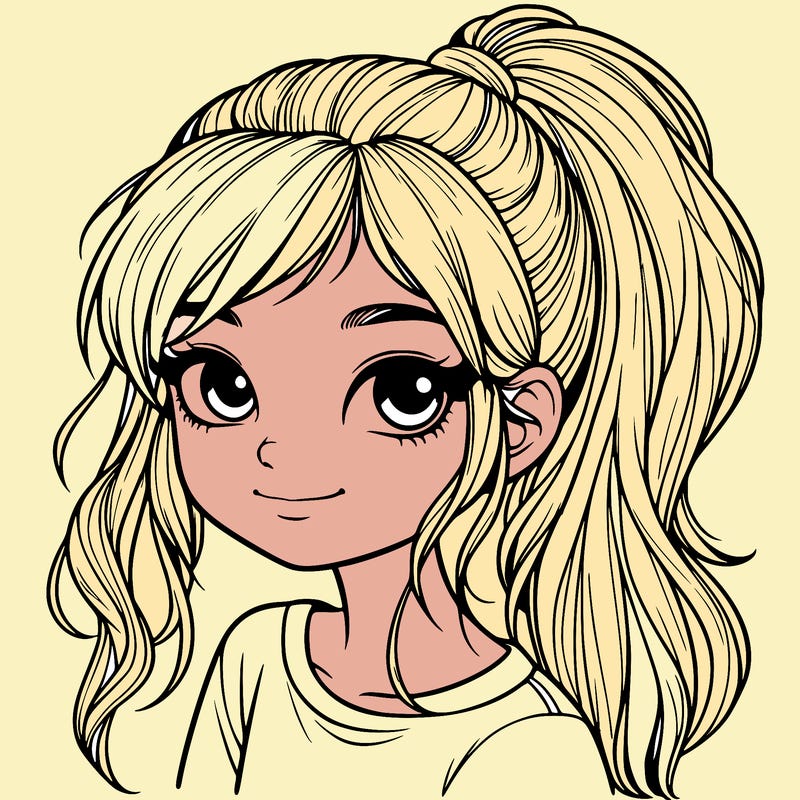 realistic girl with ponytail