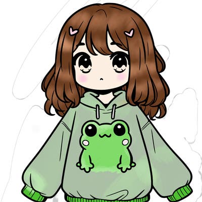 girl wearing frogging sweatshirt