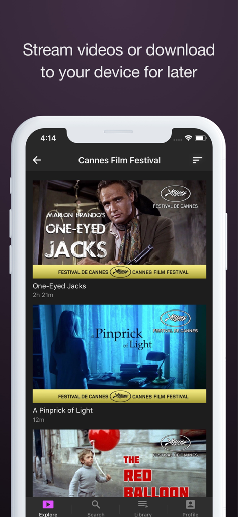 HighballTV - HighballTV app showing a curated collection of Cannes Film Festival movies for streaming and download