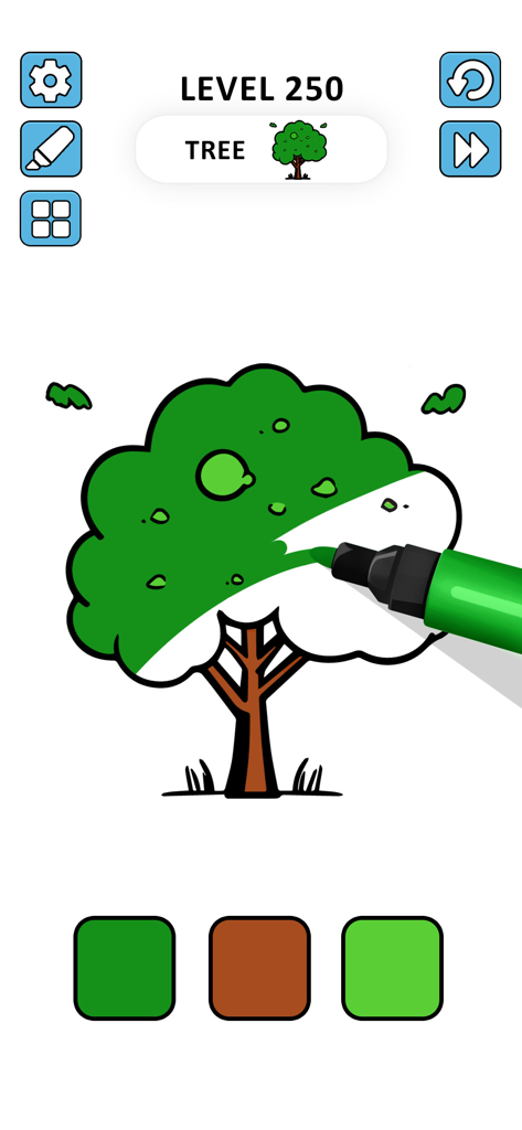 Coloring Page ASMR Drawing - A digital coloring page of a tree being colored with a green marker