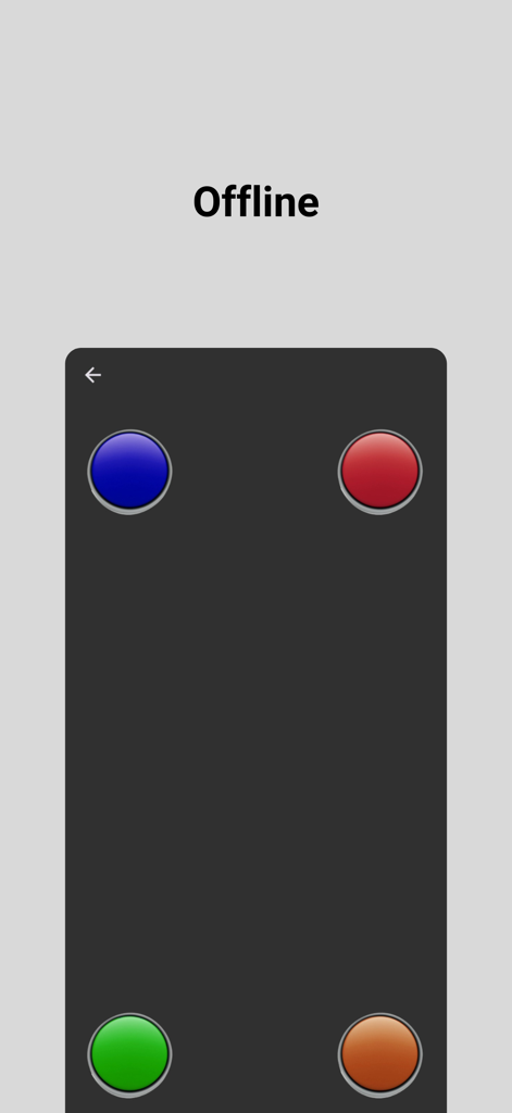 Buzzer connect - Pantalla sin conexión de la aplicación Buzzer Connect con cuatro botones de juego coloridos