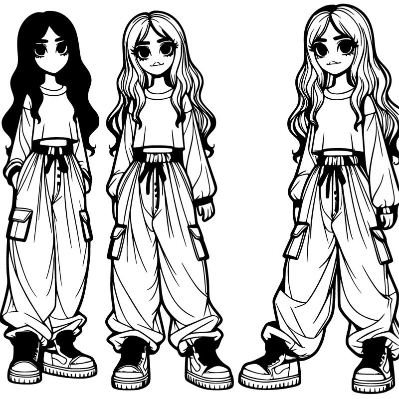 realistic girl with baggy pants