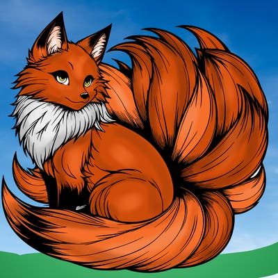realistic detailed 9 tailed anime fox