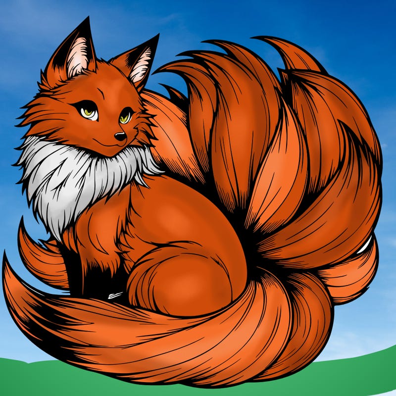realistic detailed 9 tailed anime fox